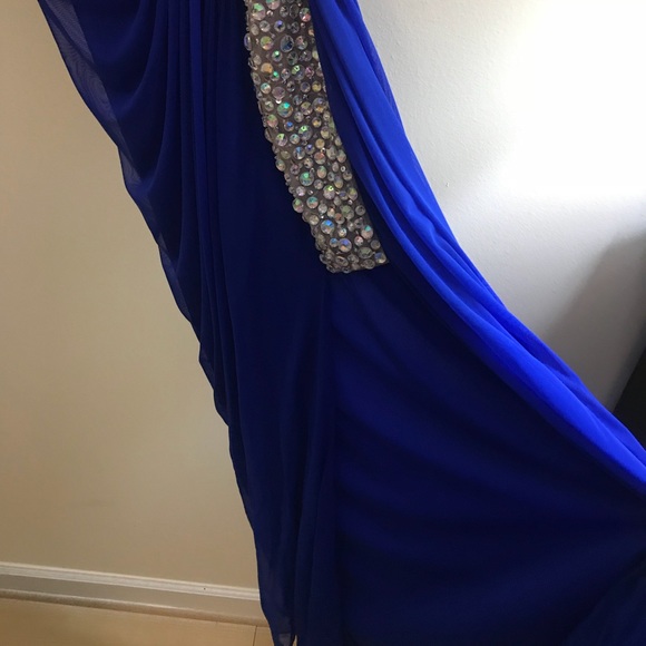 Blue formal dress w rhinestone side panel & split - Picture 4 of 4